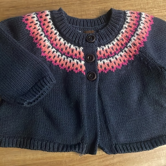 Tea Collection Fair Isle Blue Pink Knit Cardigan, 6-9m - Picture 1 of 4